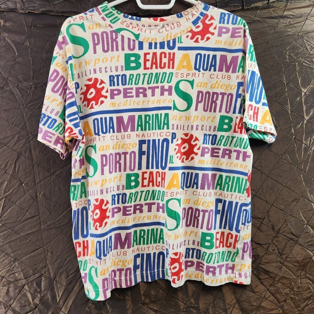 Vintage 90s ESPRIT All Over Print Colorful T-Shirt Mens Small